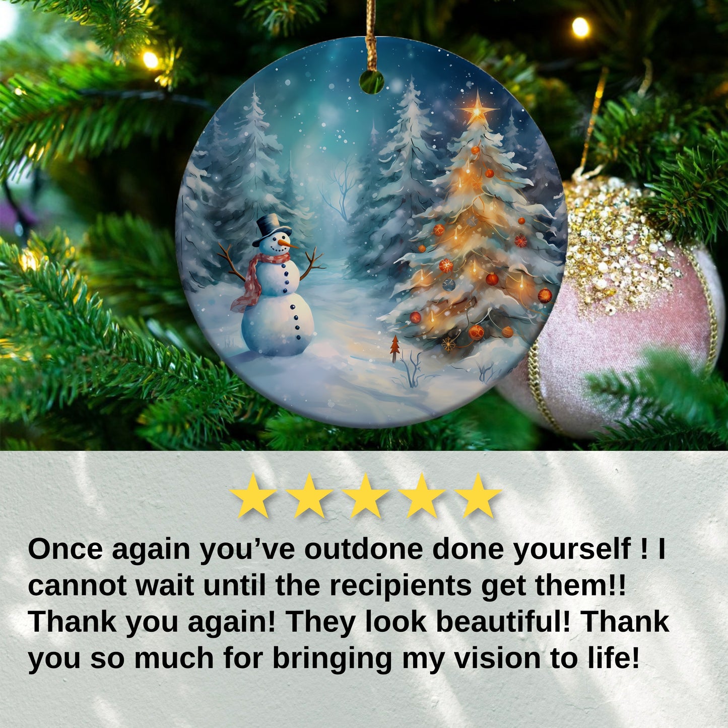 Beautiful Christmas Tree and Snowman Ornament product type
