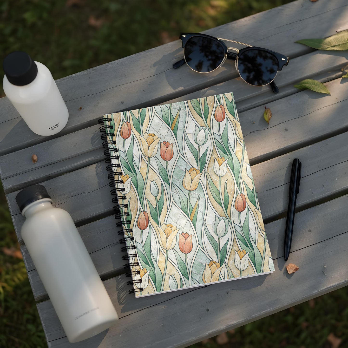 Floral Spiral Notebook with Artistic Tulip Design