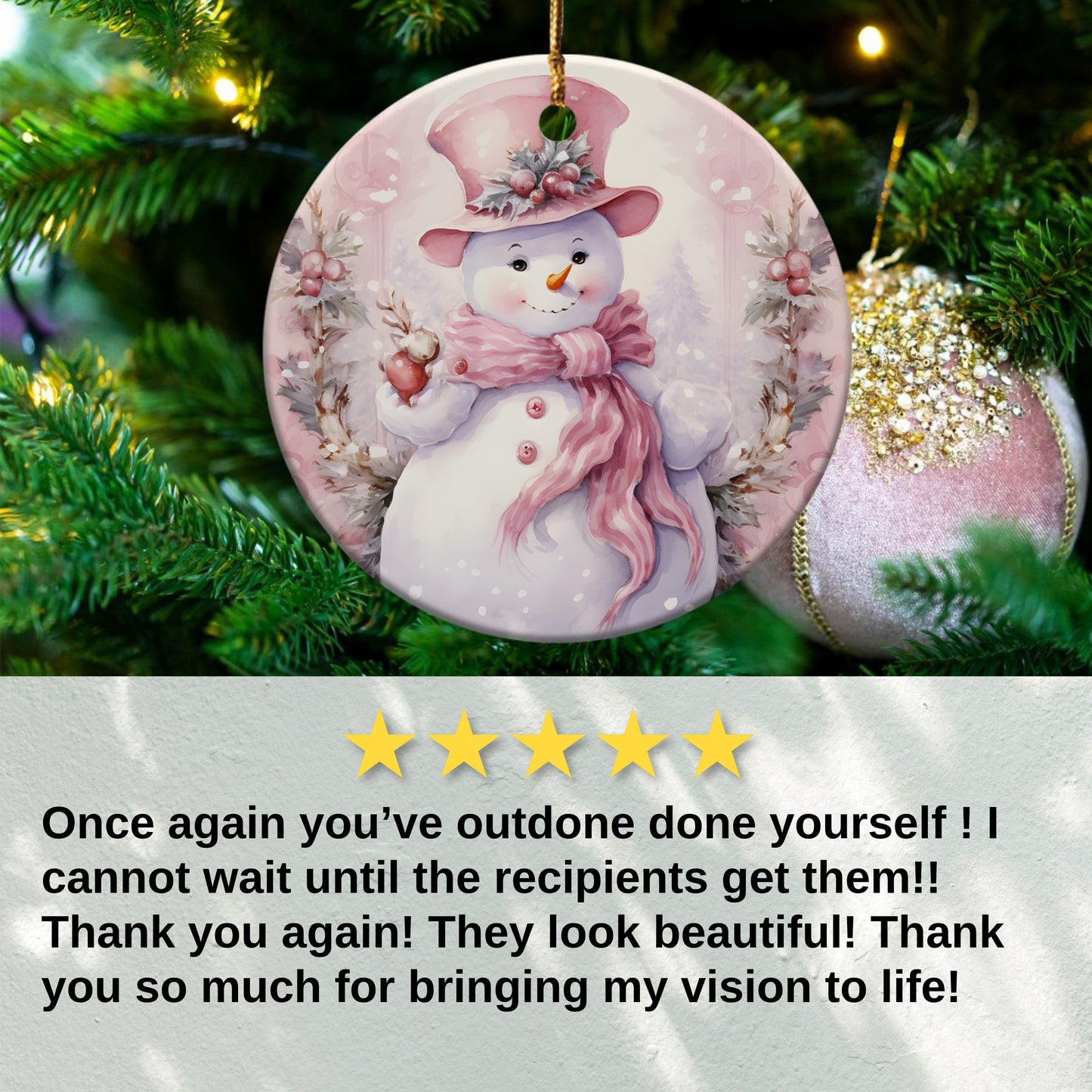 Cute Snowman with Pink Hat Ornament product