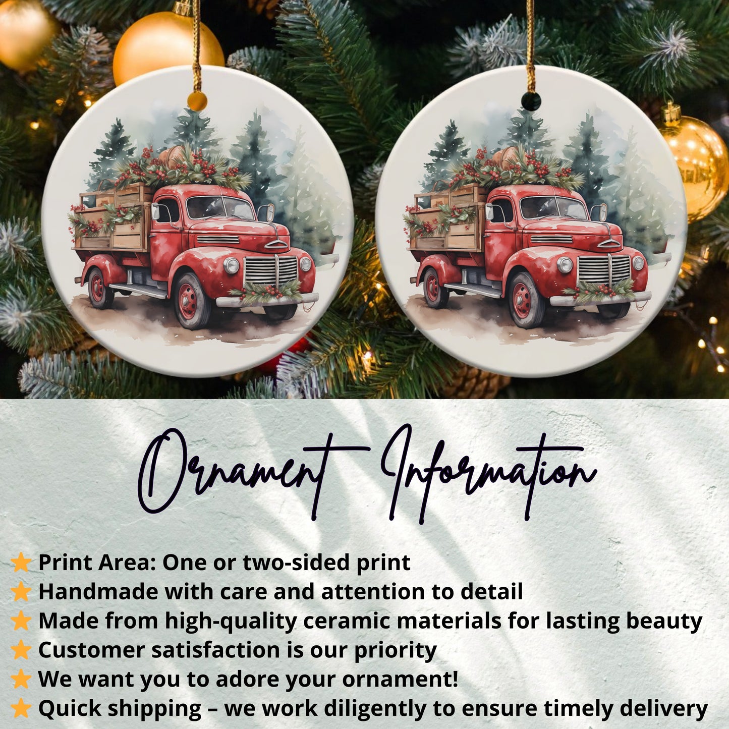 Vintage Red Truck Christmas Ornament product
