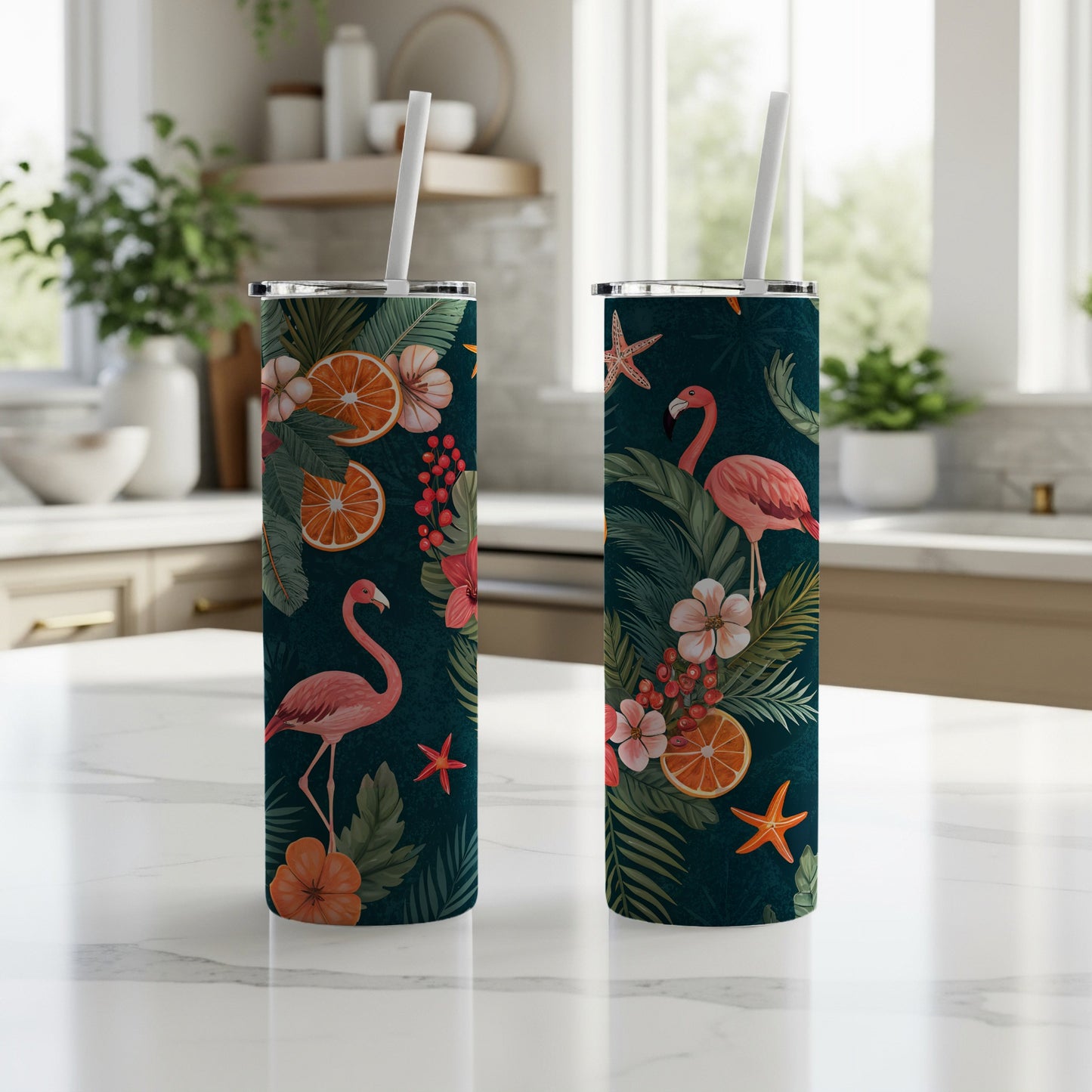 Tropical Flamingo and Citrus Design Insulated Tumbler
