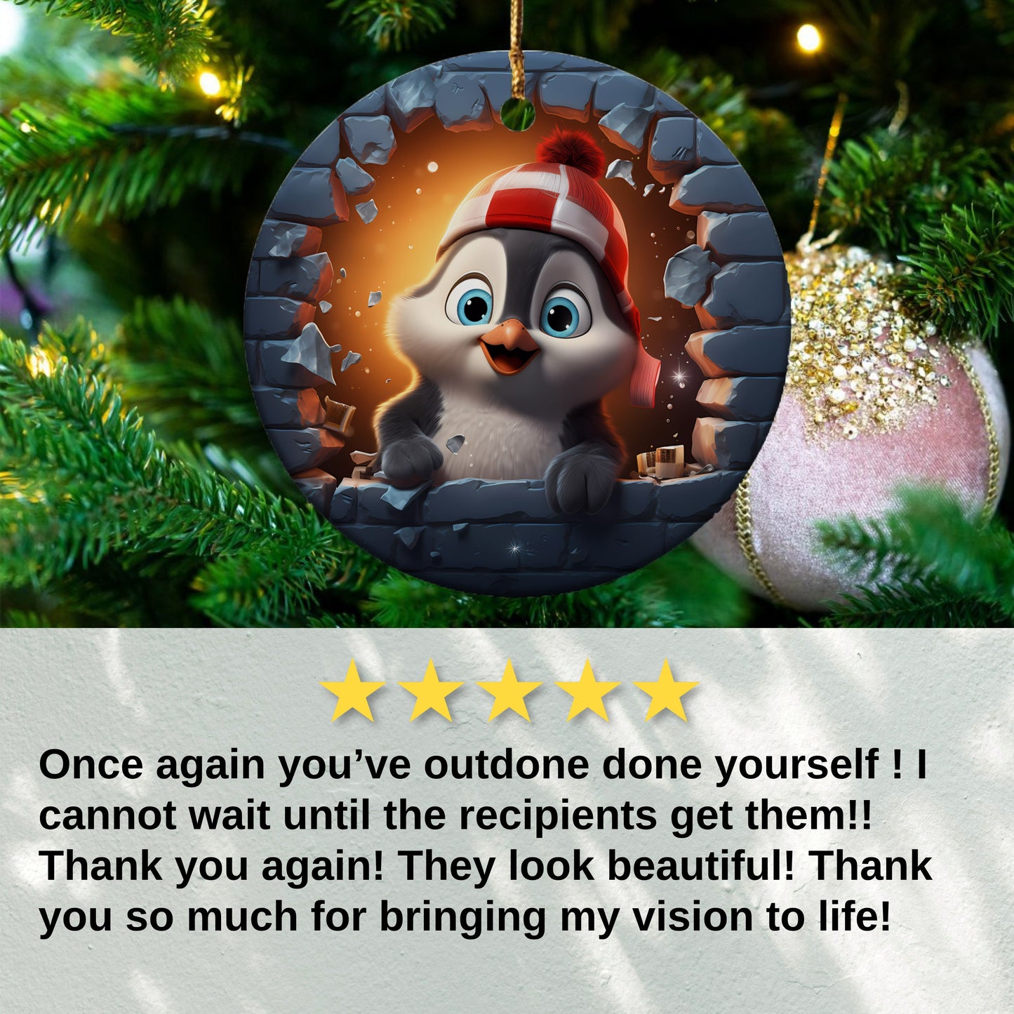 Cute Happy Penguin Christmas Ornament product