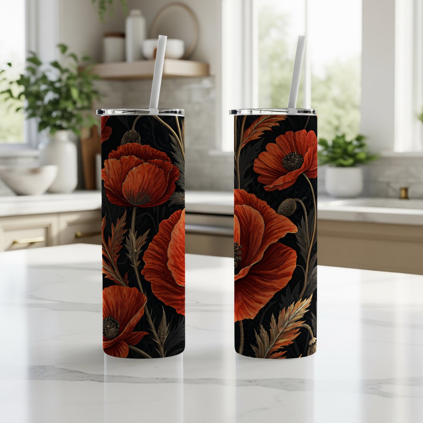 Artistic Floral Poppies Design Pattern for Beautiful Look Tumblers - Walk Greener