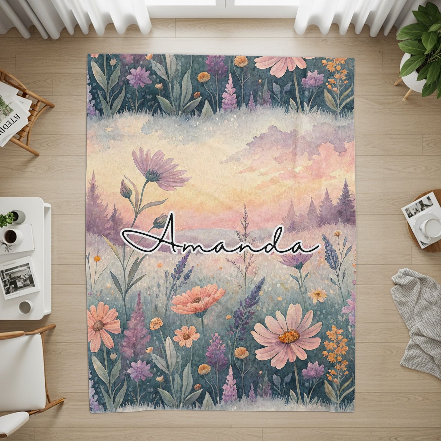 Customized Floral Sunset with Name Amanda Rug