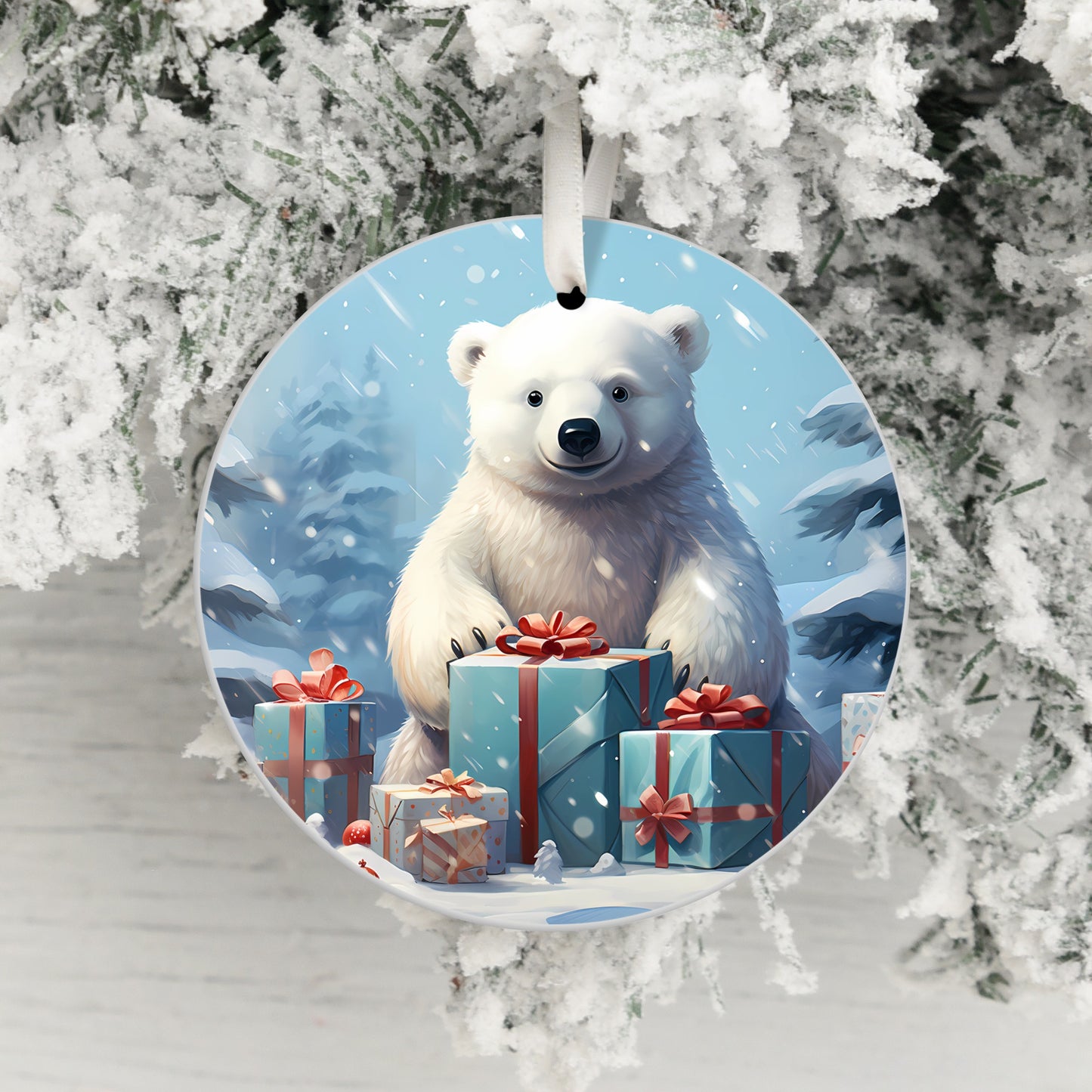 Adorable Bear with Gifts Holiday Ornament product type