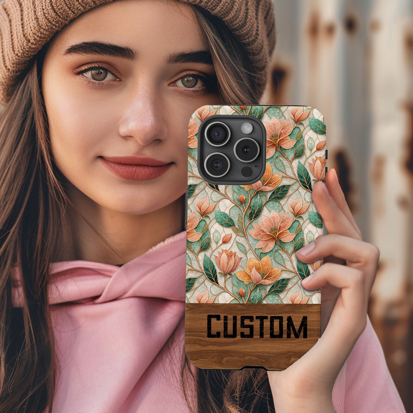 Custom Floral Patterned iPhone Case with Personalized Text