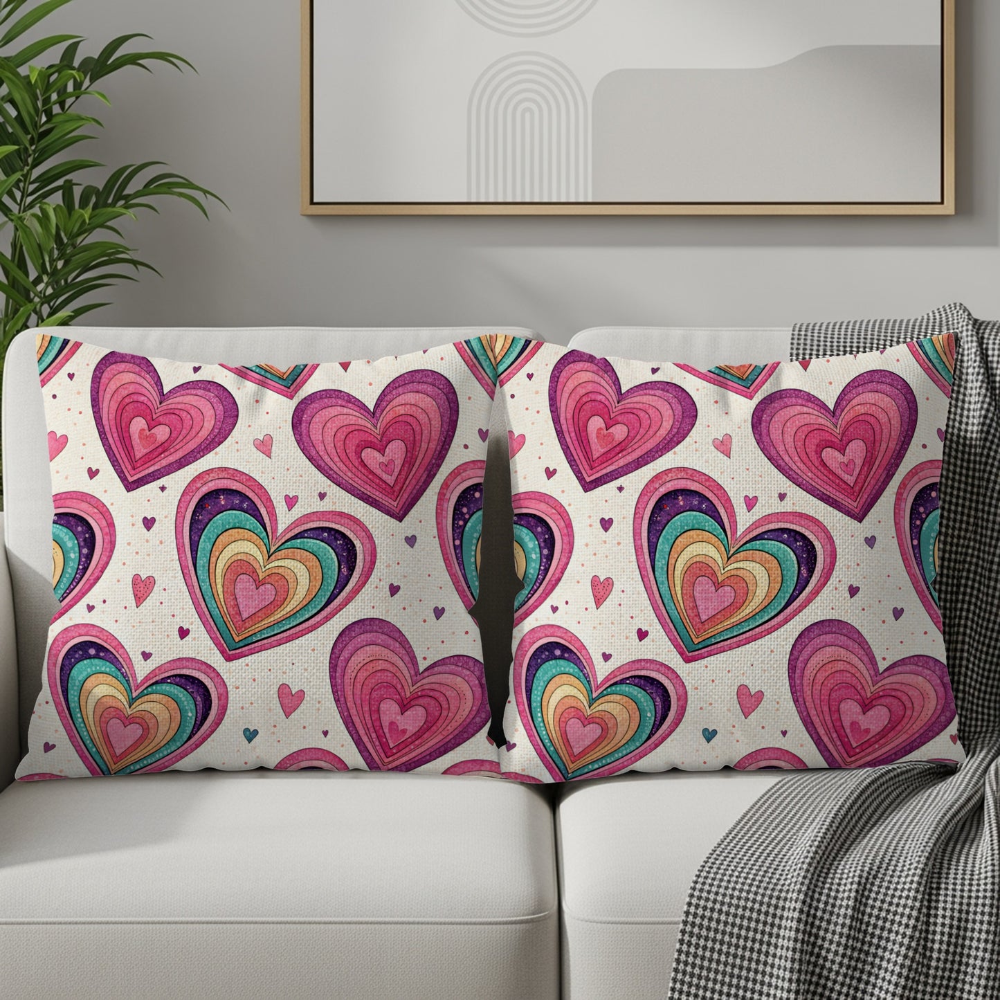 Vibrant Hearts Pattern Throw Pillow Cushion Product