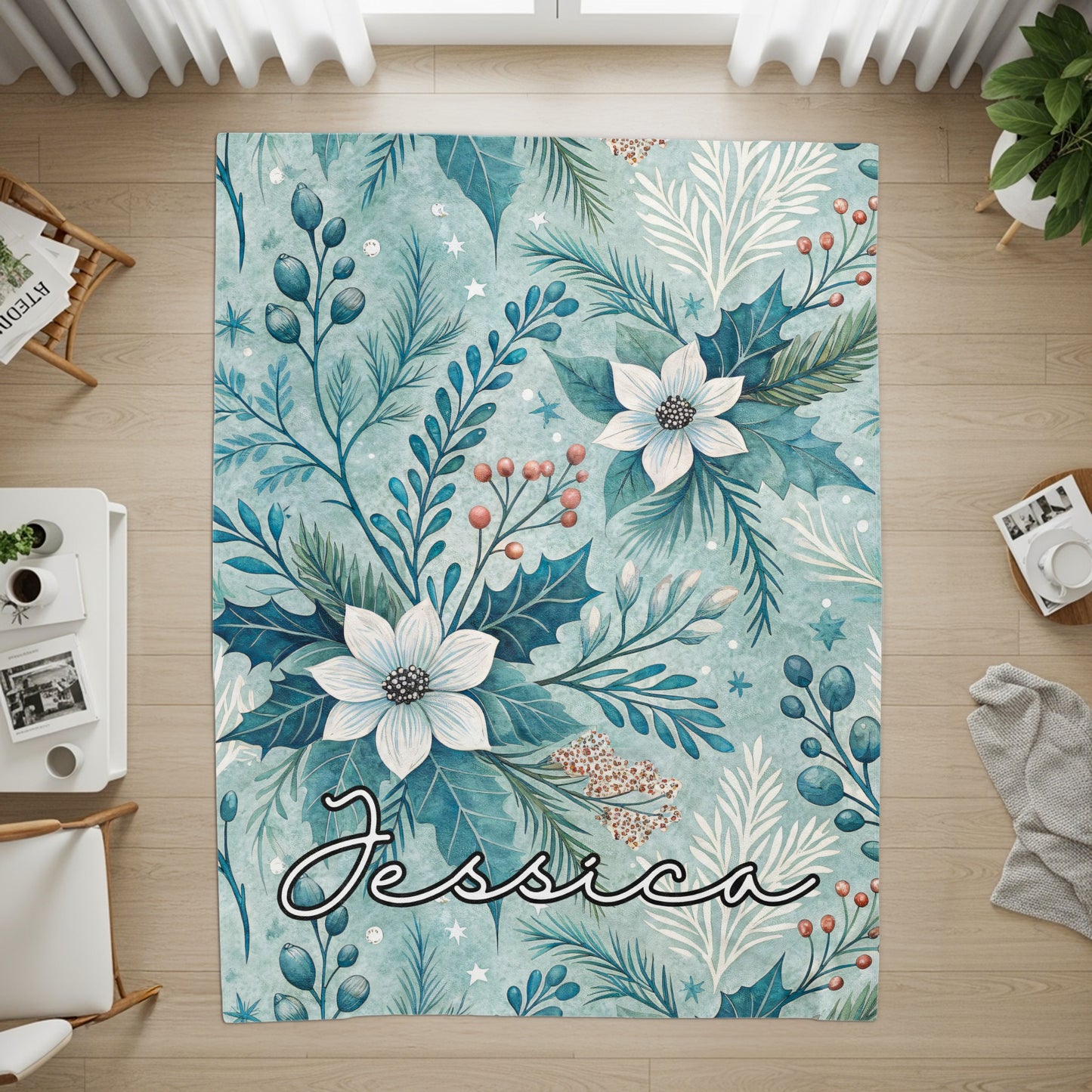 Customized Floral Winter Theme Jessica Area Rug
