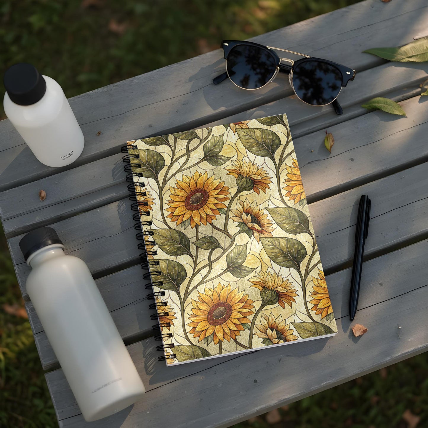 Sunflower and Leaf Pattern Spiral Bound Notebook