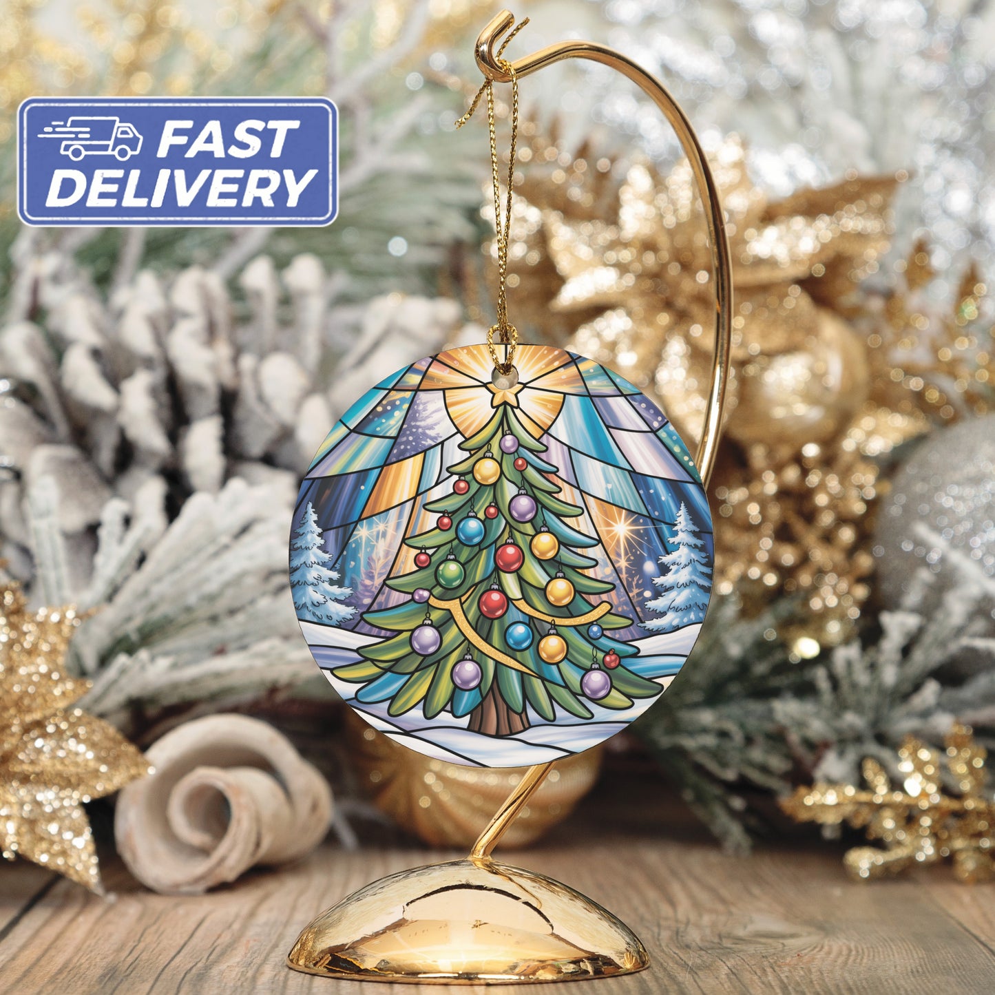 Stained Glass Christmas Tree Hanging Ornament product type