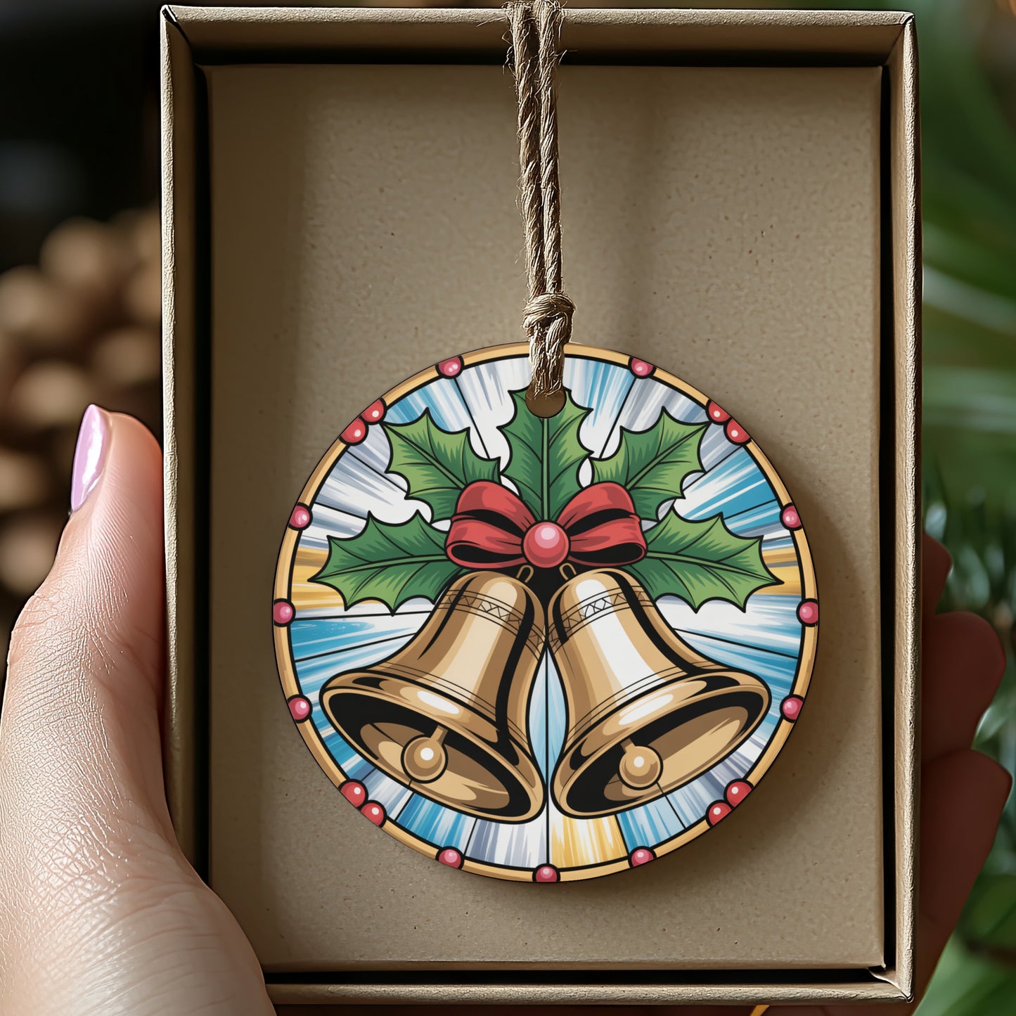 Festive Holiday Bells with Holly Ornament product type