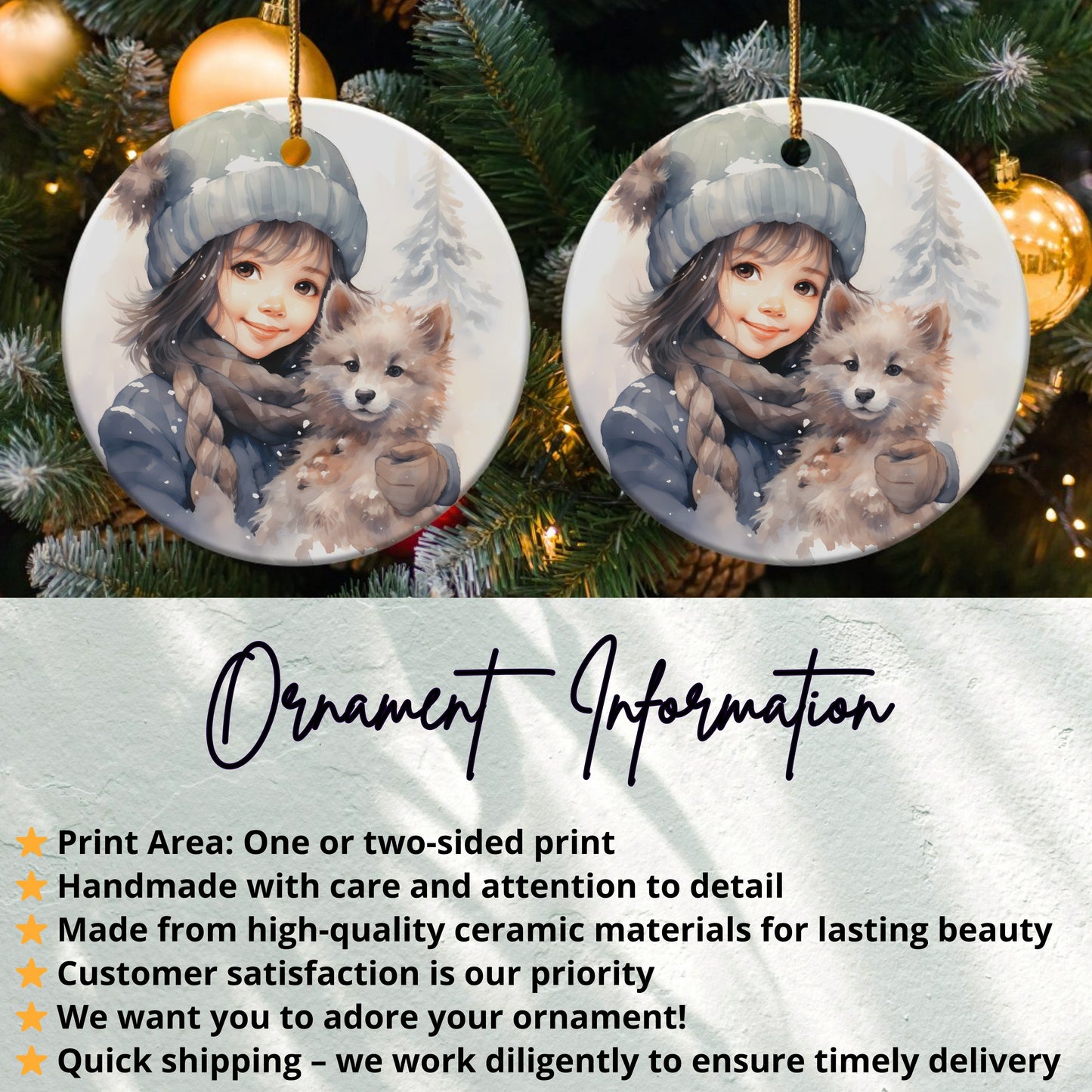 Cute Girl with Puppy Christmas Ornament product