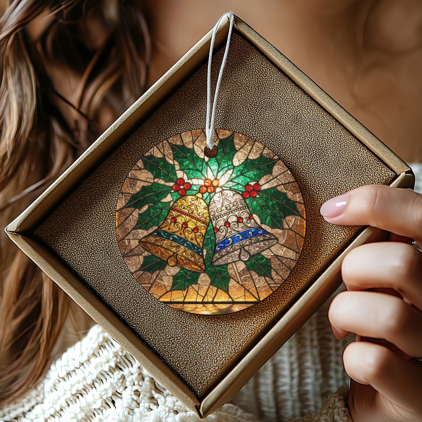 Festive stained glass holiday bells ornament product type