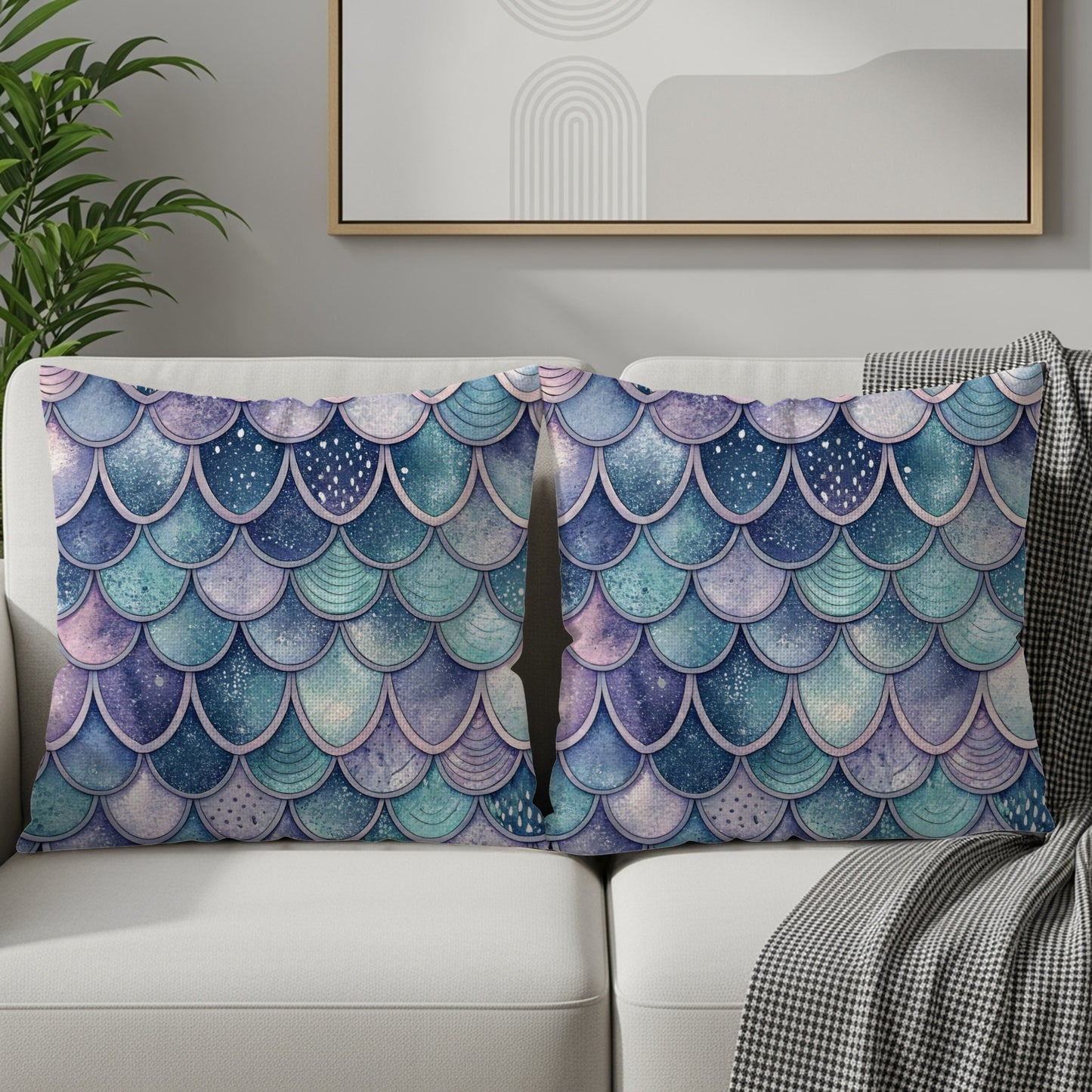 Colorful Mermaid Scales Pattern Throw Pillow Set