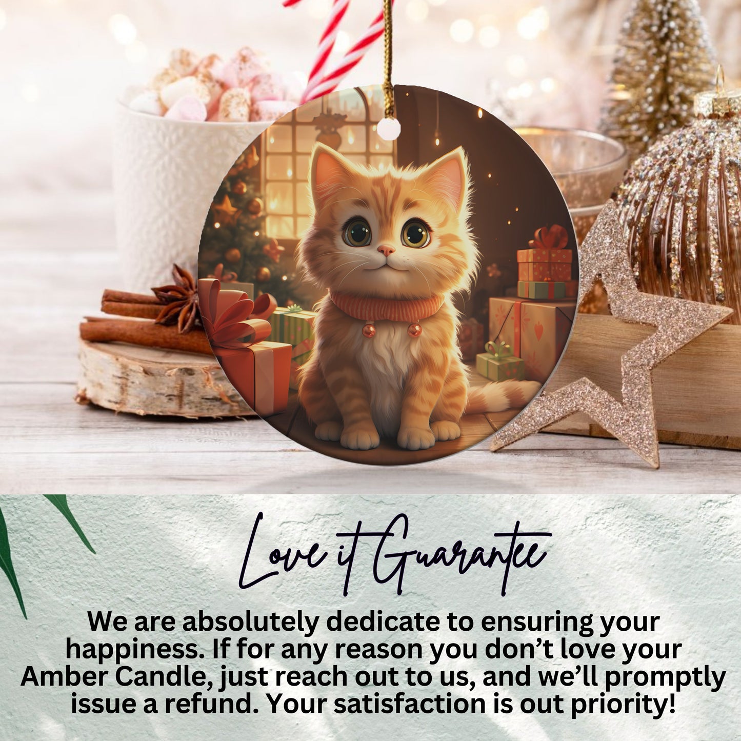 Festive Cute Kitten with Gifts Ornament product
