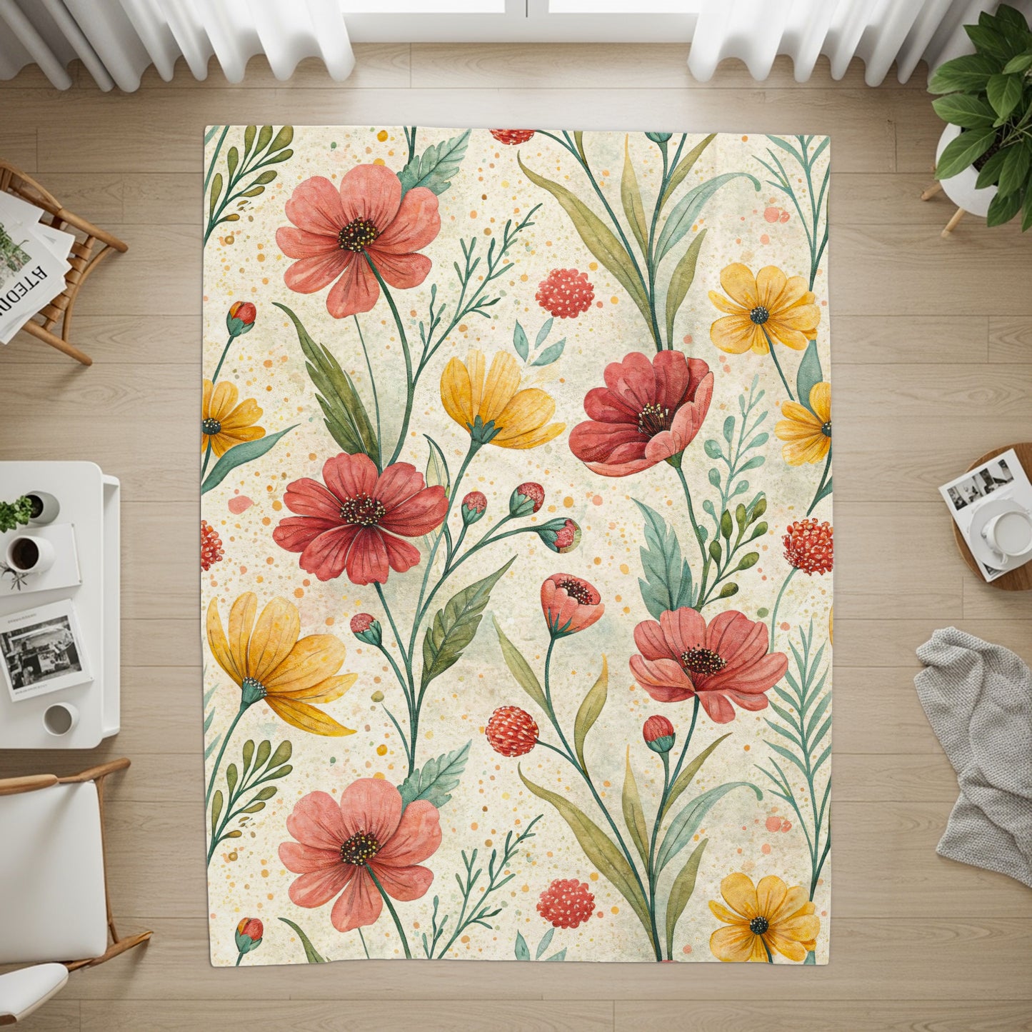 Watercolor Floral Pattern of Red and Yellow Flowers - Walk Greener