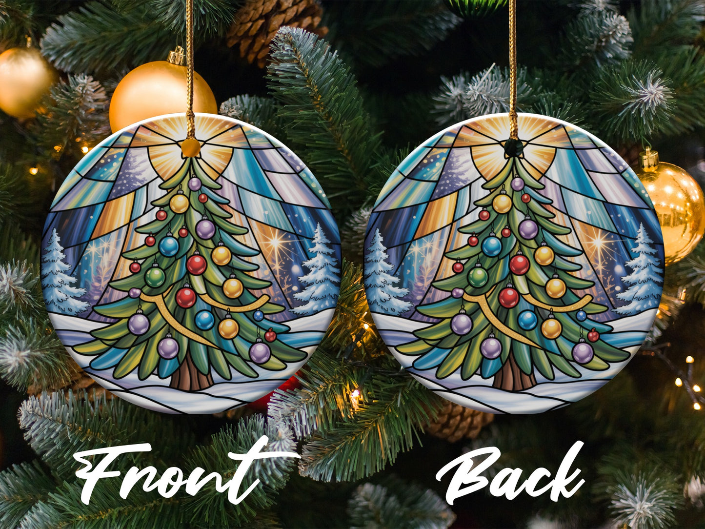 Stained Glass Christmas Tree Ornament Front Back product type