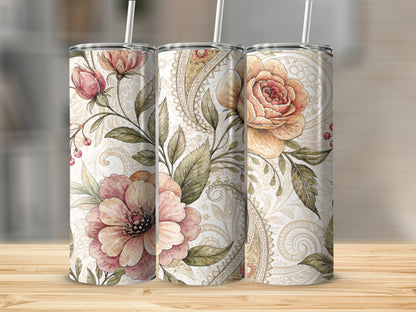 Elegant Floral Artwork Design for 20 oz Skinny Tumbler - Walk Greener