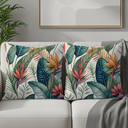 Vibrant Tropical Leaves and Exotic Blooms Pattern Pillows & Pillow Cases - Walk Greener