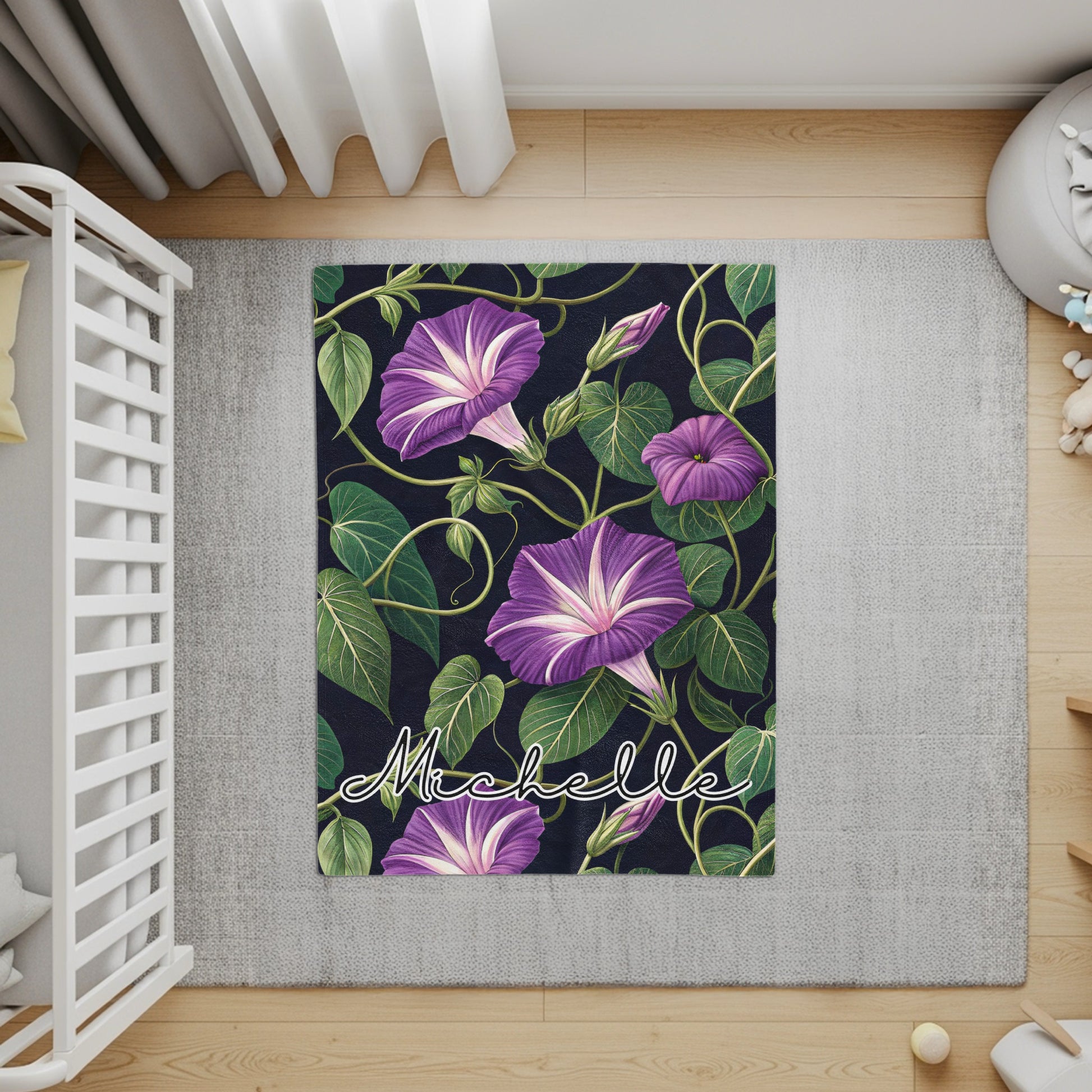 Purple Floral with Custom Name Decoration Custom Blanket - Walk Greener