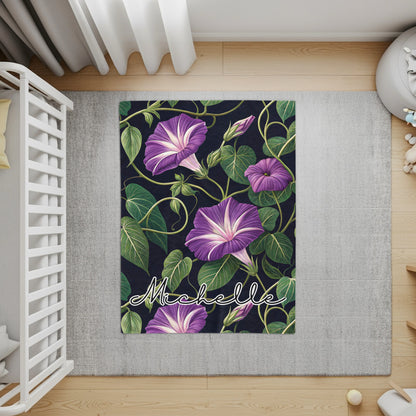 Purple Floral with Custom Name Decoration Custom Blanket - Walk Greener