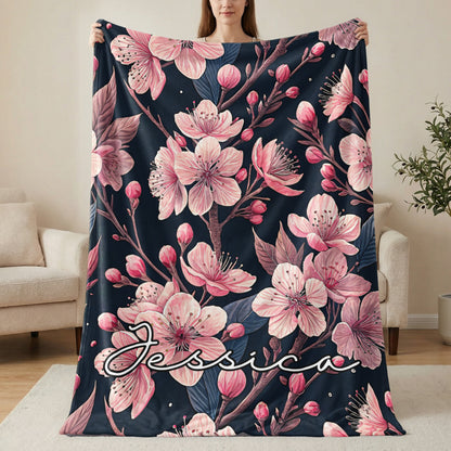 Floral Custom Name Blanket With Pretty Pink Blooms Design - Walk Greener
