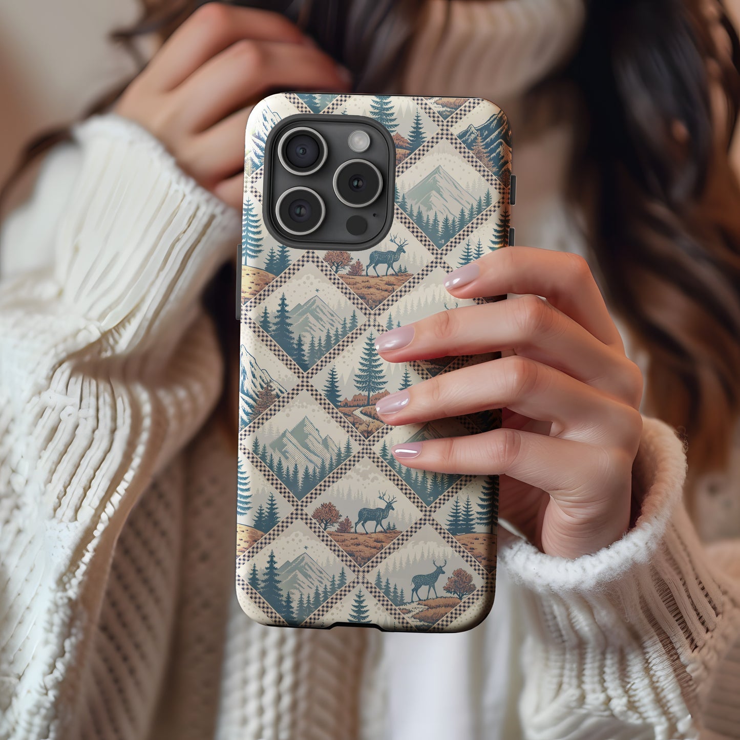 Rustic Mountain Forest Deer Pattern With Custom Name Custom Phone Case - Walk Greener