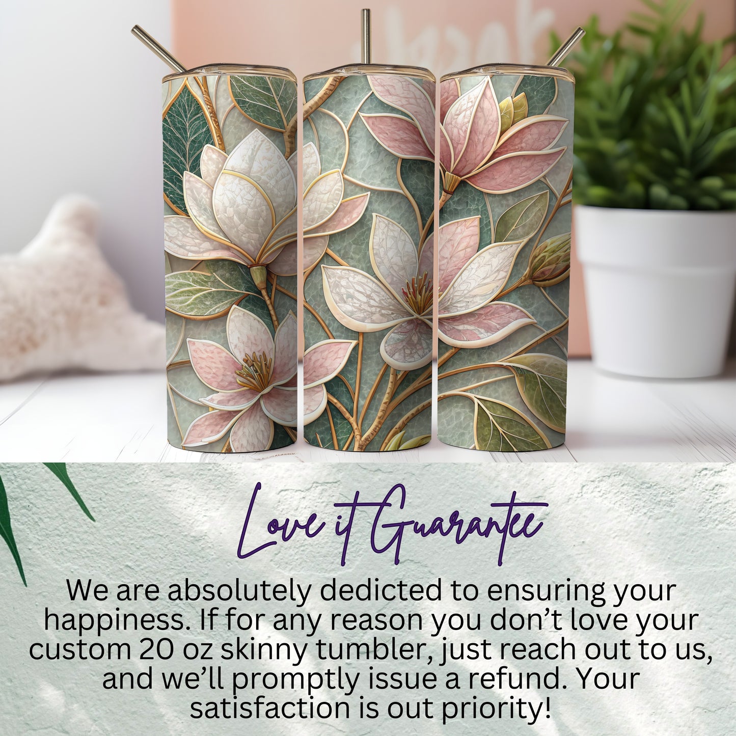Magnolia Blossom Patterned Decorative Image Design for Tumblers 20 oz Skinny Tumbler - Walk Greener