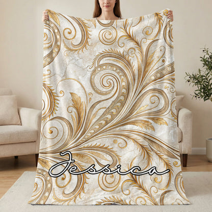 Ornate Gold and White Personalized Jessica Blanket