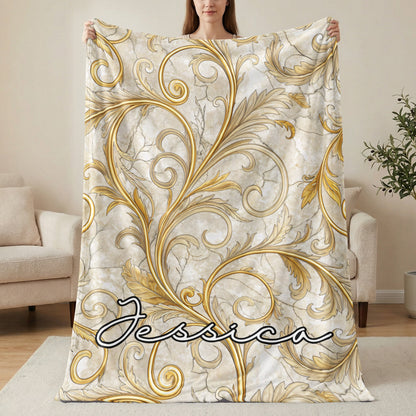 Golden Floral Design With A Custom Name Blankets - Walk Greener