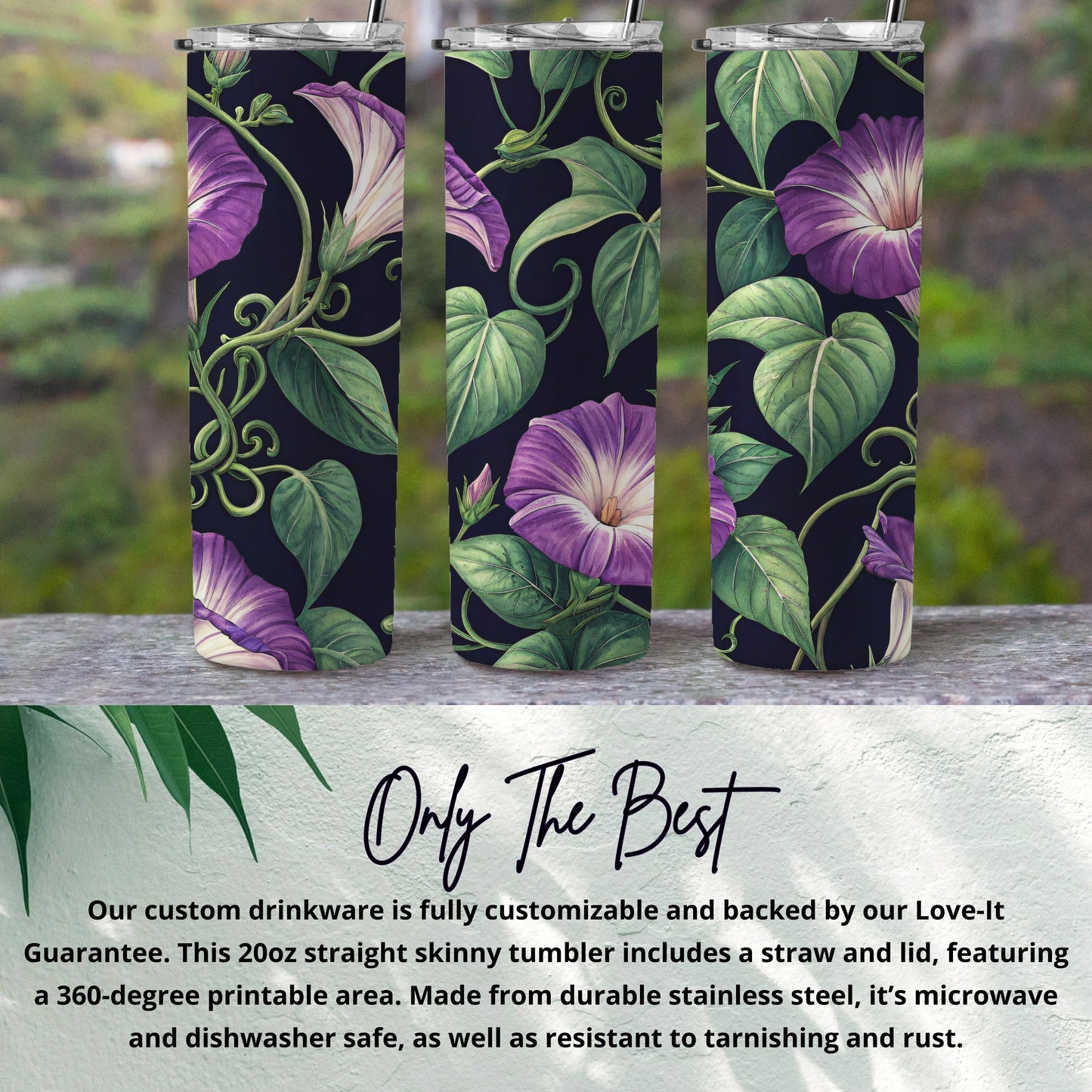 Purple Morning Glory Floral Pattern Art Print Tumblers - Walk Greener