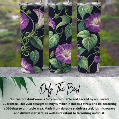 Purple Morning Glory Floral Pattern Art Print Tumblers - Walk Greener