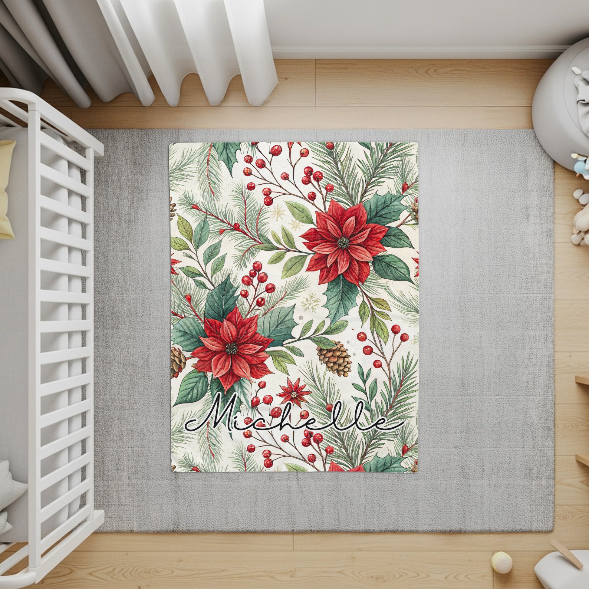 Festive Floral Themed Personalized Rug Michelle