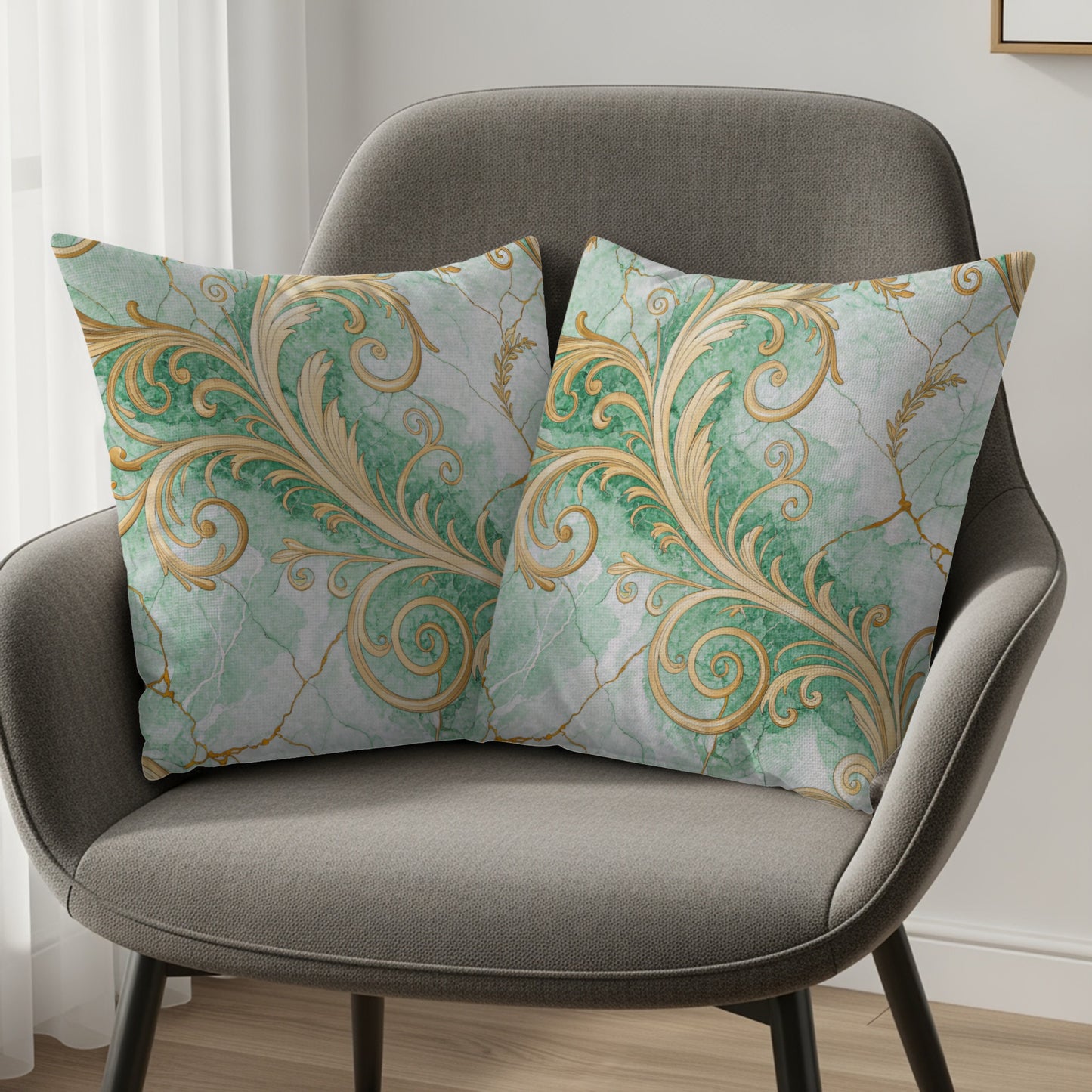 Elegant Gold and Green Decorative Throw Pillow Set