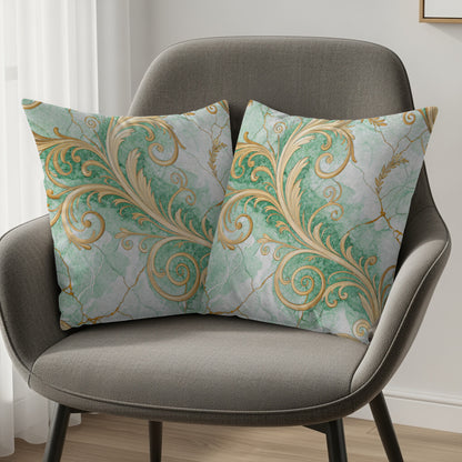 Elegant Gold and Green Decorative Throw Pillow Set