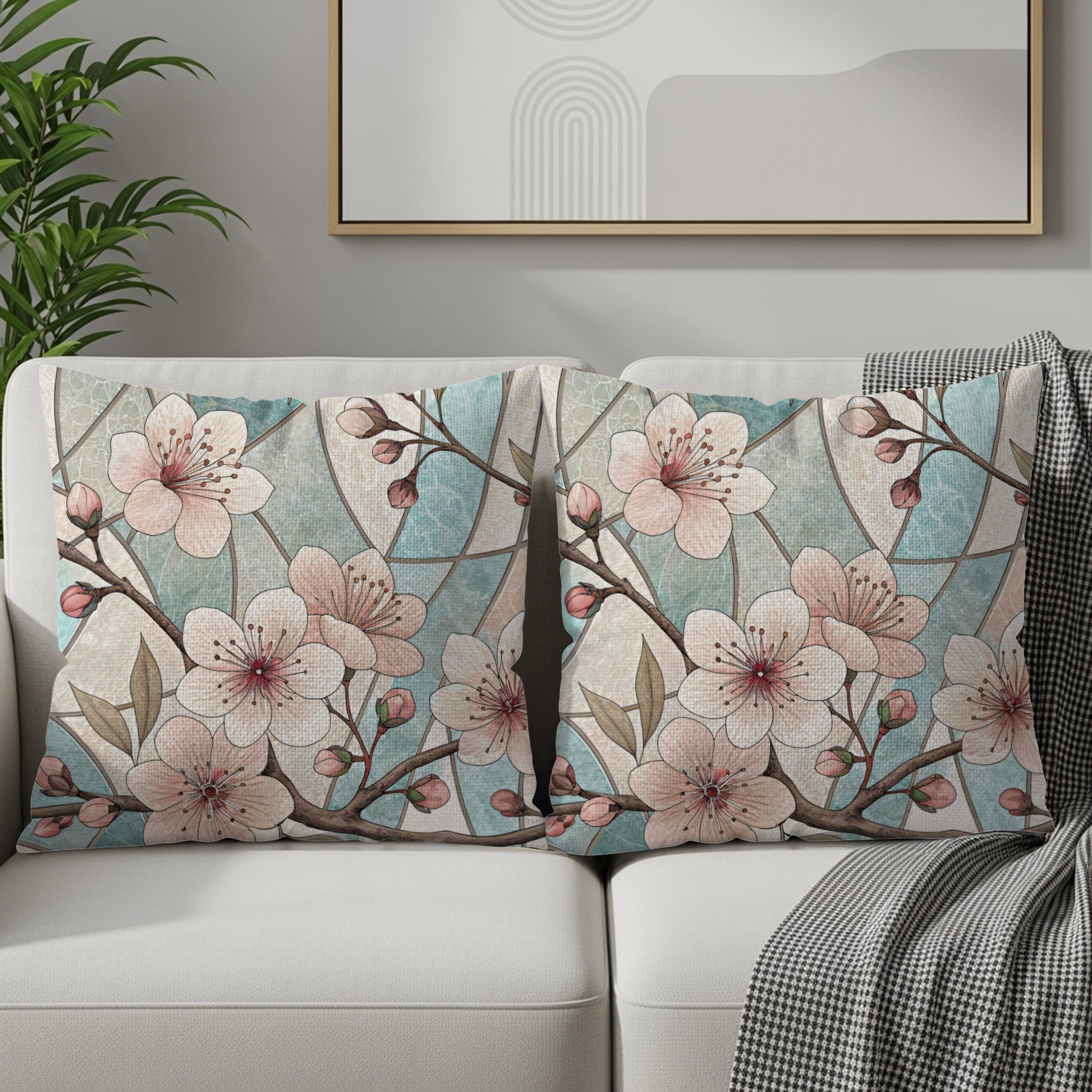 Stained Glass Floral Design Beautiful Blooms Throw Pillows - Walk Greener