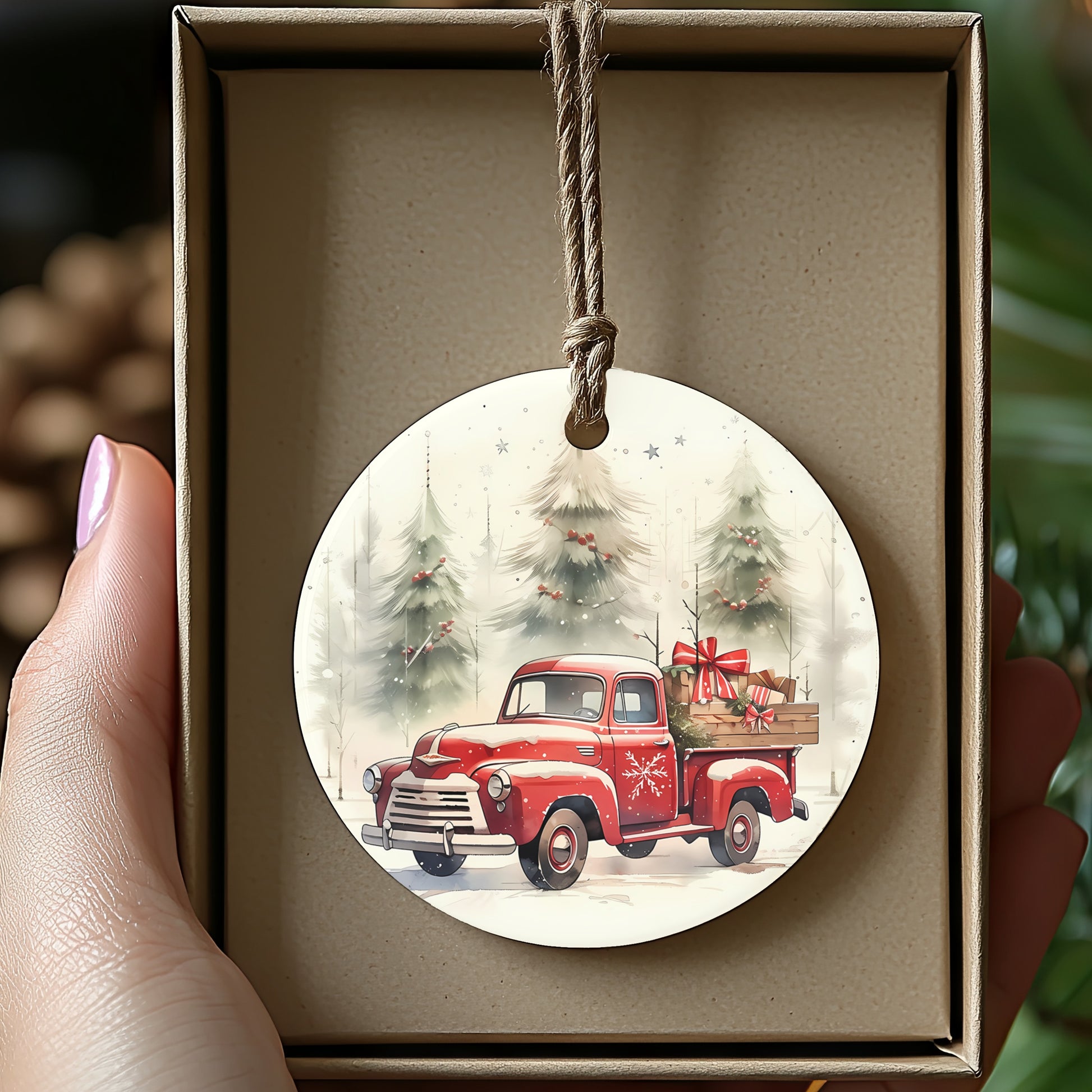 Vintage Red Truck Christmas Ornament product type