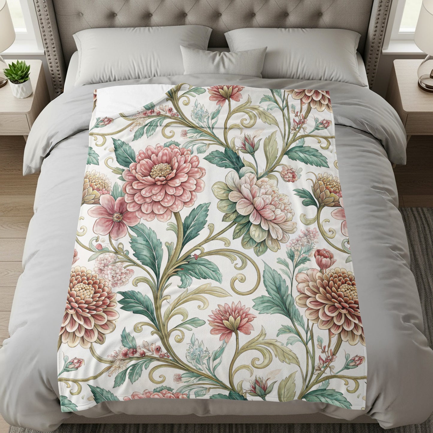 Floral Vintage Pattern with Swirls and Dalias Design - Walk Greener