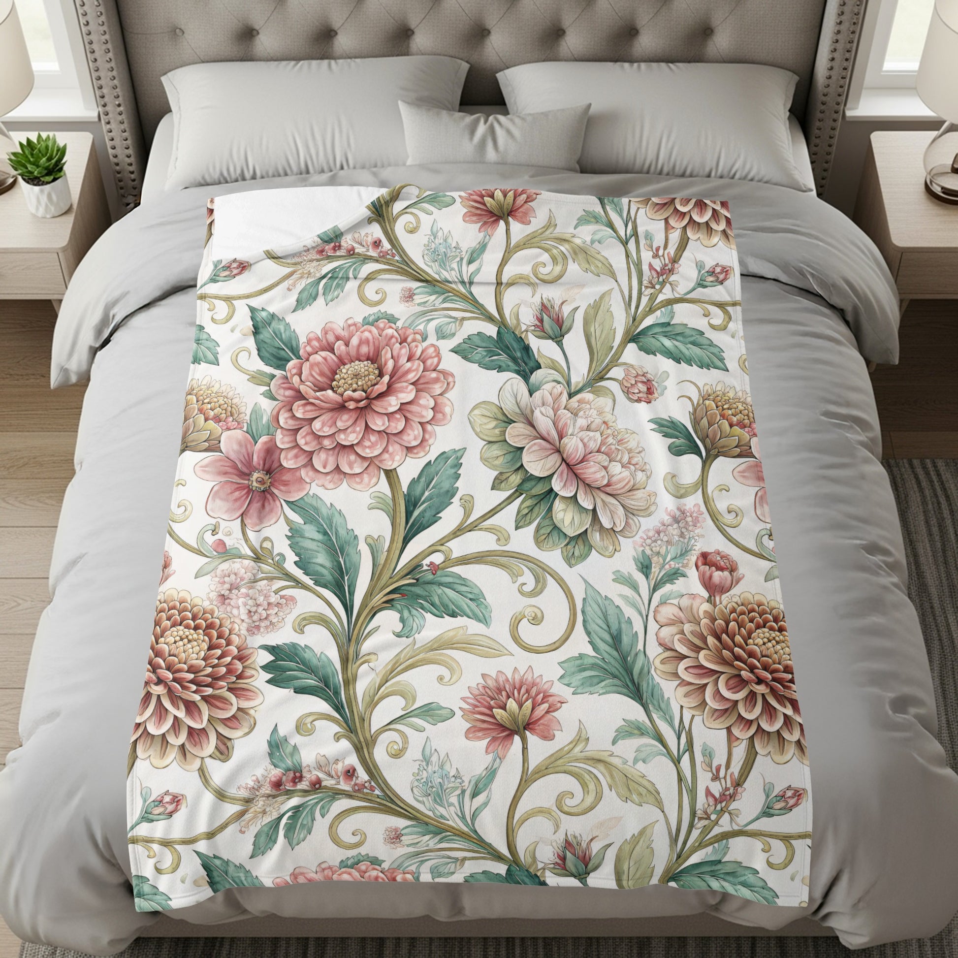 Floral Vintage Pattern with Swirls and Dalias Design - Walk Greener