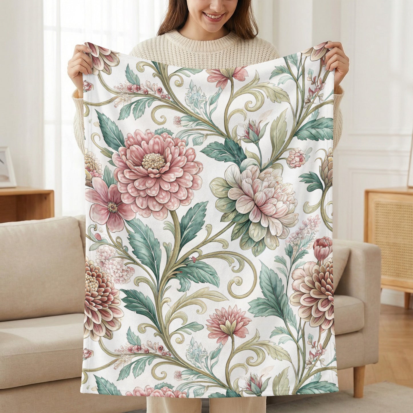 Floral Vintage Pattern with Swirls and Dalias Design - Walk Greener