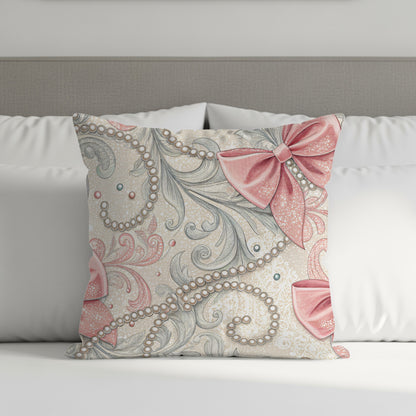 Elegant Bow and Pearl Decorative Throw Pillow