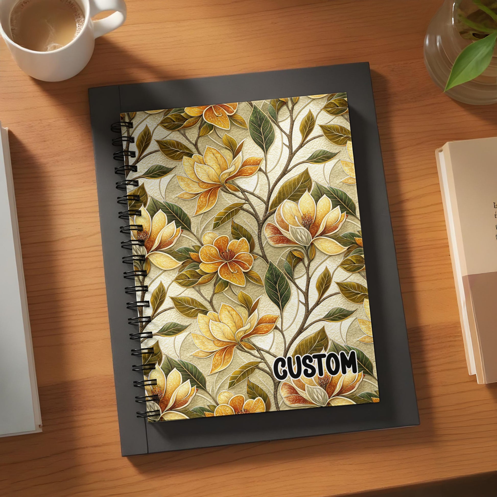Floral Leaves Custom Hardcover Spiral Notebook