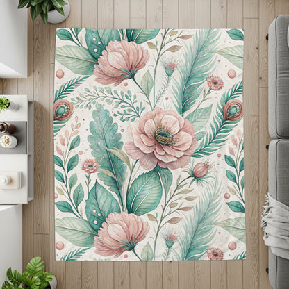 Floral Harmony Dreamy Botanical Watercolor Velveteen Plush Blankets - Walk Greener