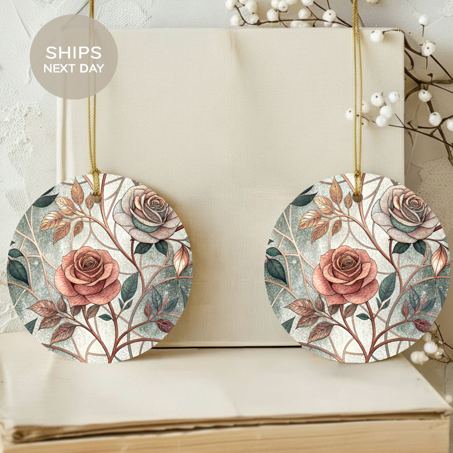 Elegant Floral Design Round Ornament for Decor