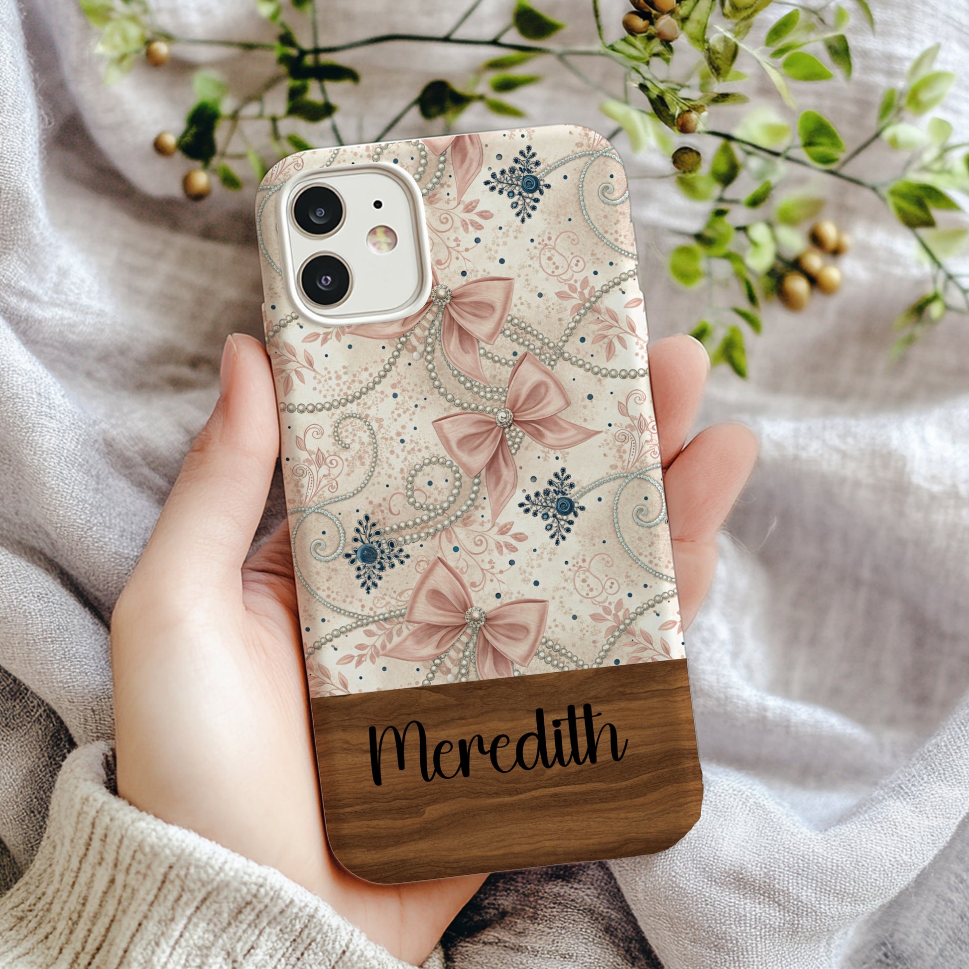 Personalized Floral and Bow Design Custom Phone Case