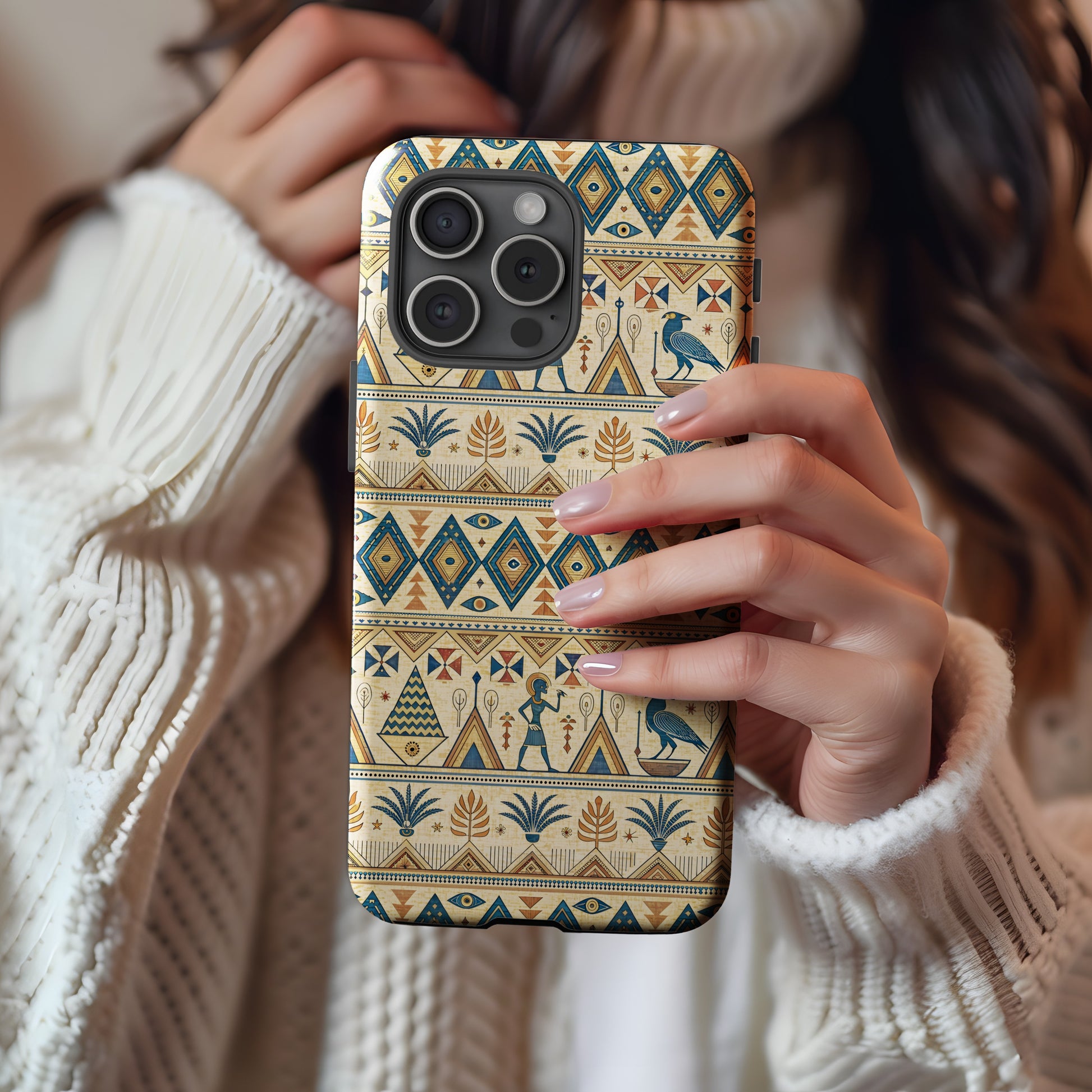 Egyptian Style Pattern with Figures Aztec Inspired Custom Phone Case - Walk Greener