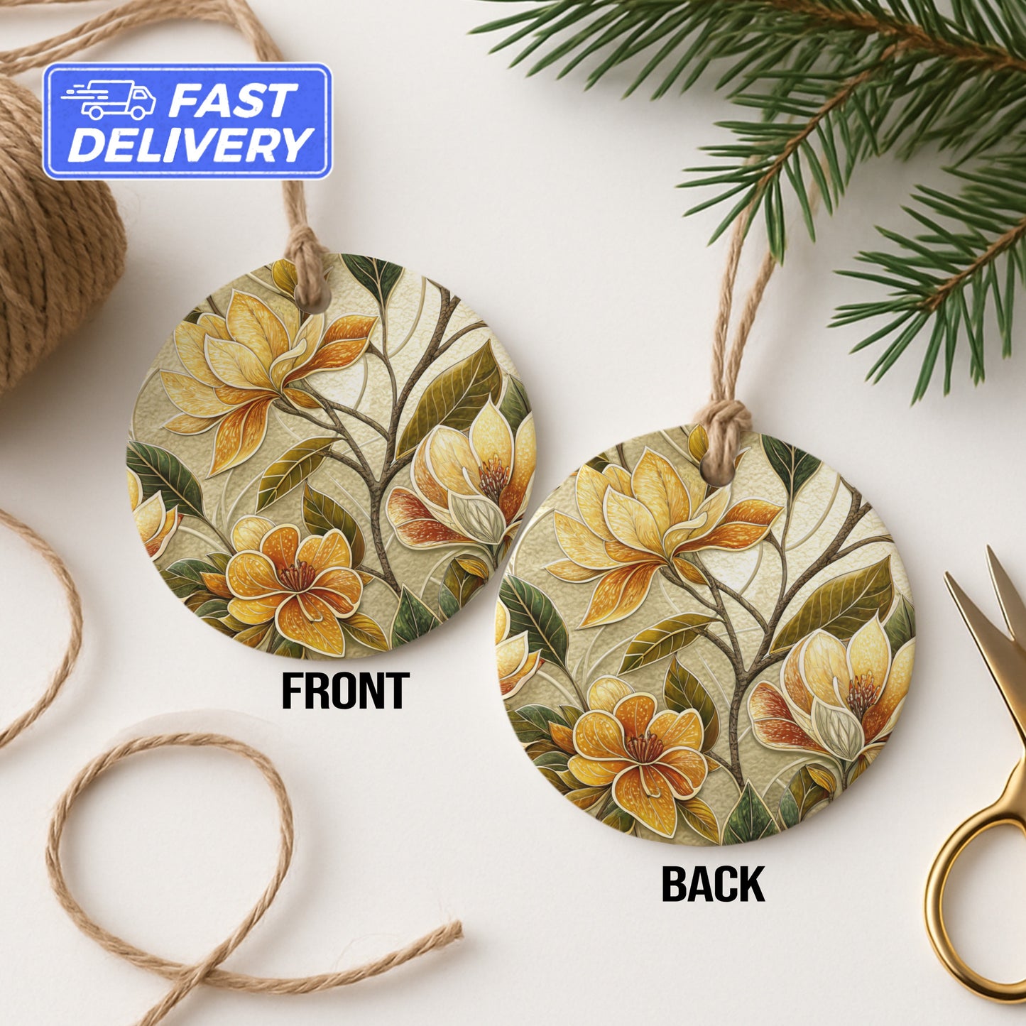Vintage Yellow Floral Pattern Hanging Ornament