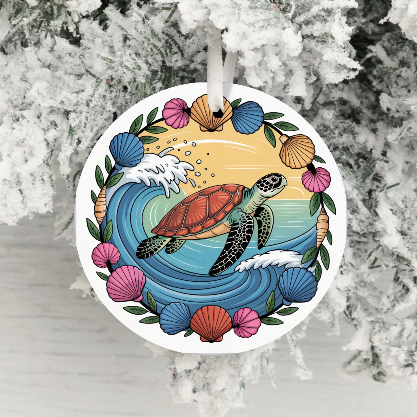 Colorful Sea Turtle and Seashells Christmas Ornament product type