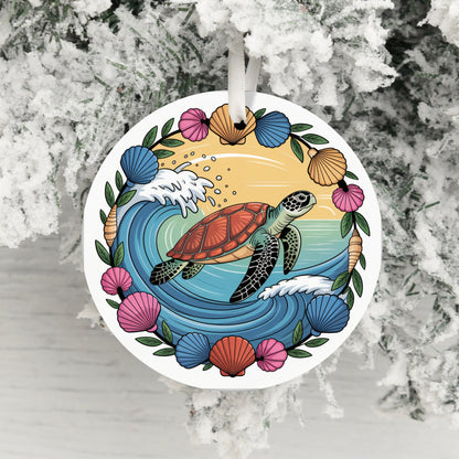 Colorful Sea Turtle and Seashells Christmas Ornament product type