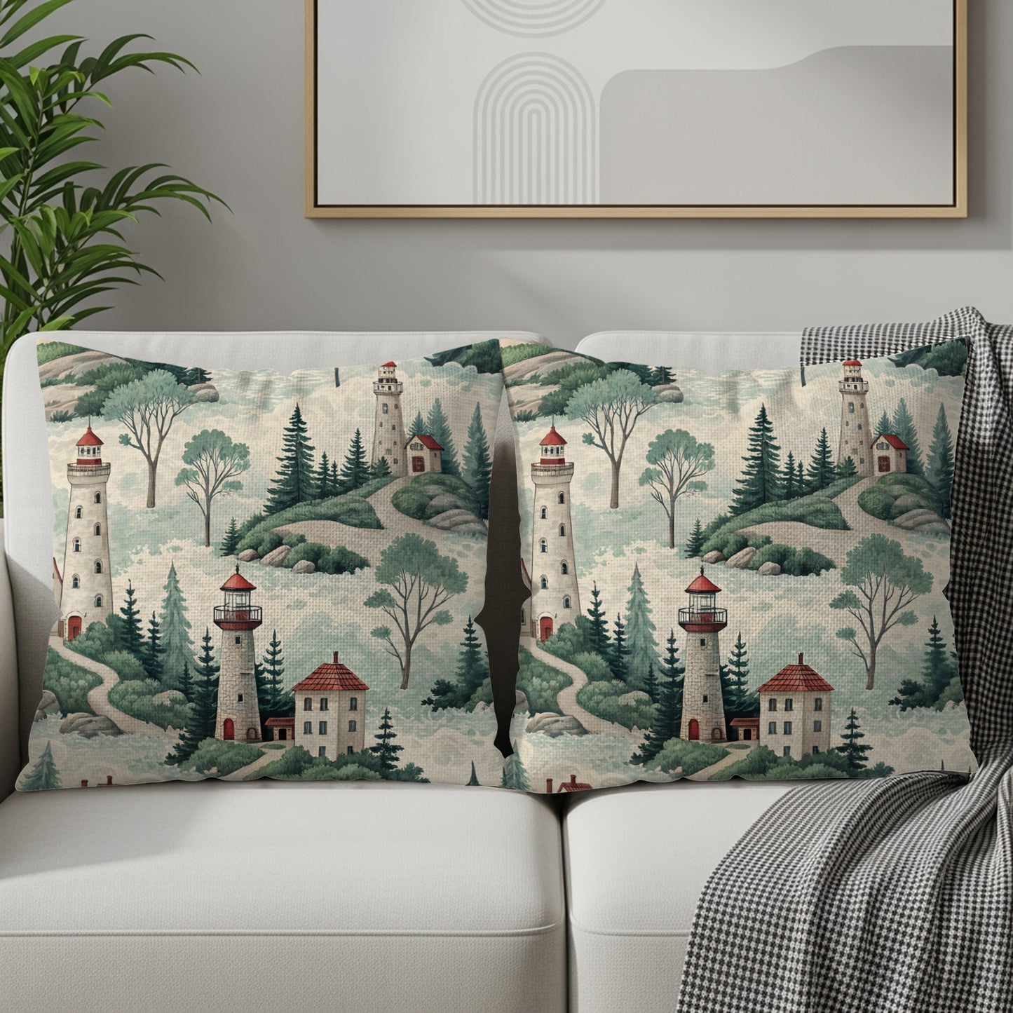 Coastal Lighthouse and Pines Decorative Pillow Cover